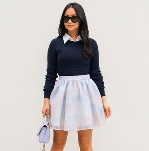 Selkie Watercolor Flared Organza Coquette Cocktail Mini Skirt Large